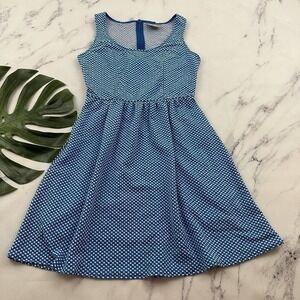 Maeve Anthropologie Dress Size M Blue White Polka Dot Jacquard Fit Flare Stretch